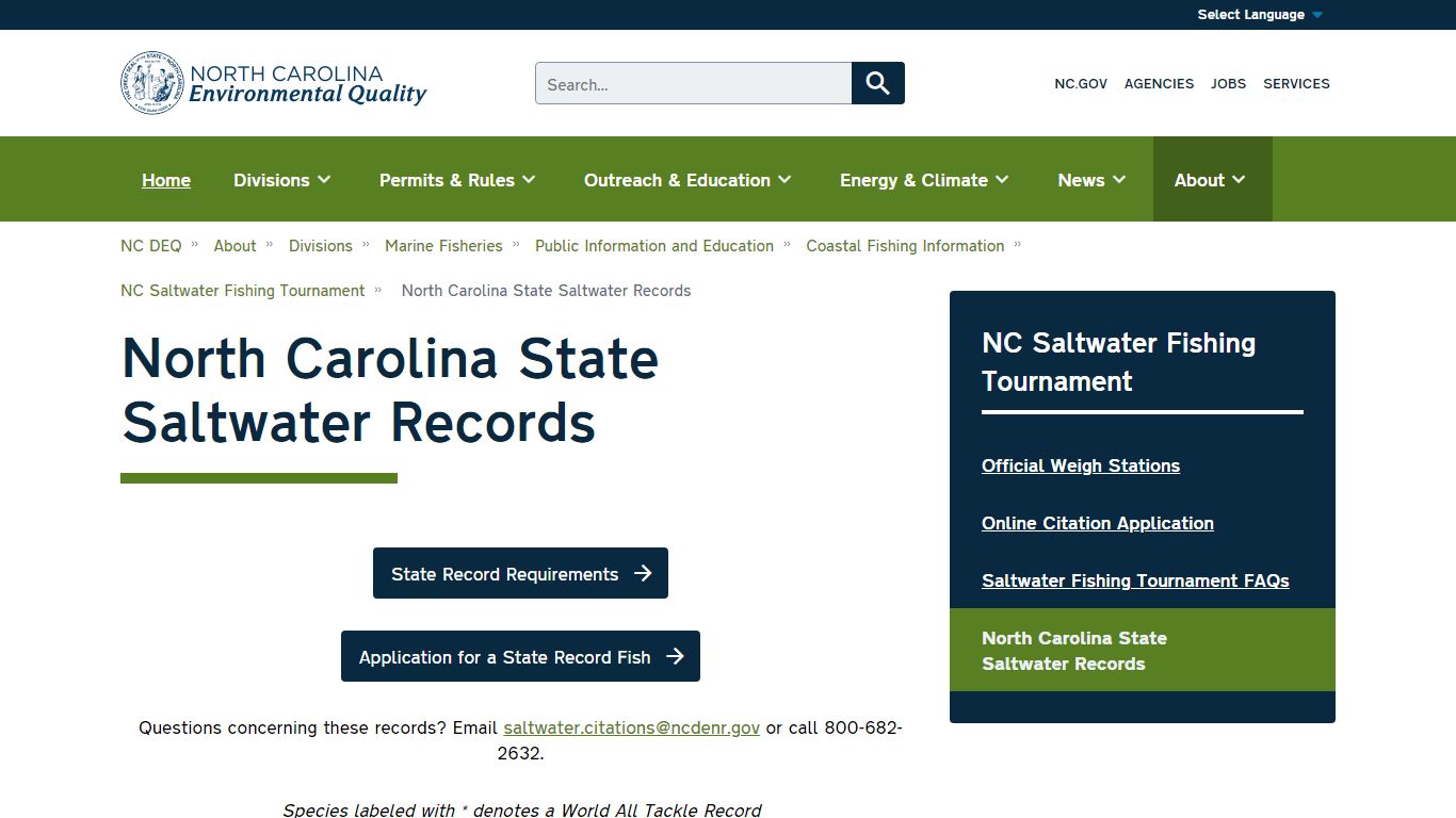 North Carolina State Saltwater Records | NC DEQ